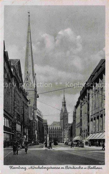 HAMBURG  CITY Moenckebergstrasse Petrikirche Rathaus Kirchturm Strassenszene Aut – Лицевая сторона