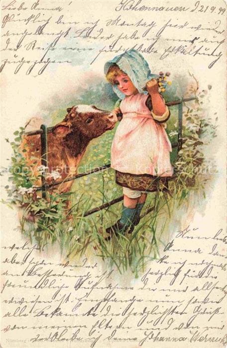 Kuh Cow Vache Landwirtschaft Agriculturo Agriculture-- Maedchen Litho – Vorderseite