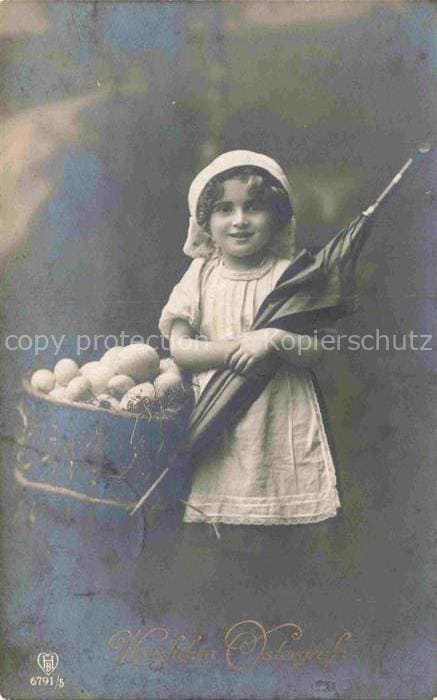 Foto HB Nr. 6791/5 Ostern Paques Eierkorb Kind Regenschirm – Vorderseite