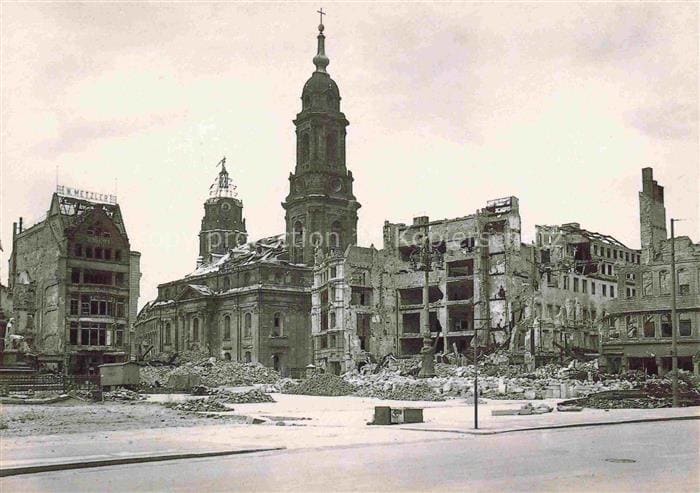 DRESDEN Elbe nach Zerstoerung 1945 Altmarkt mit Kreuzkirche – Vorderseite