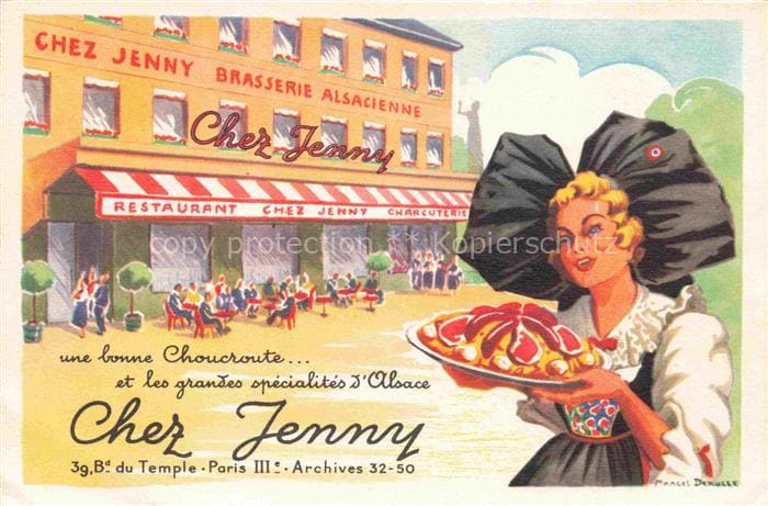PARIS 75 Chez Jenny Brasserie Alsacienne Costumes Kuenstlerkarte – Frente