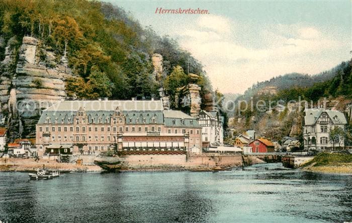 Herrnskretschen Boehmen Schloss Panorama – Vorderseite