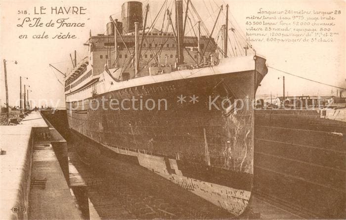 Dampfer Oceanliner Le Havre L ile de France – Vorderseite