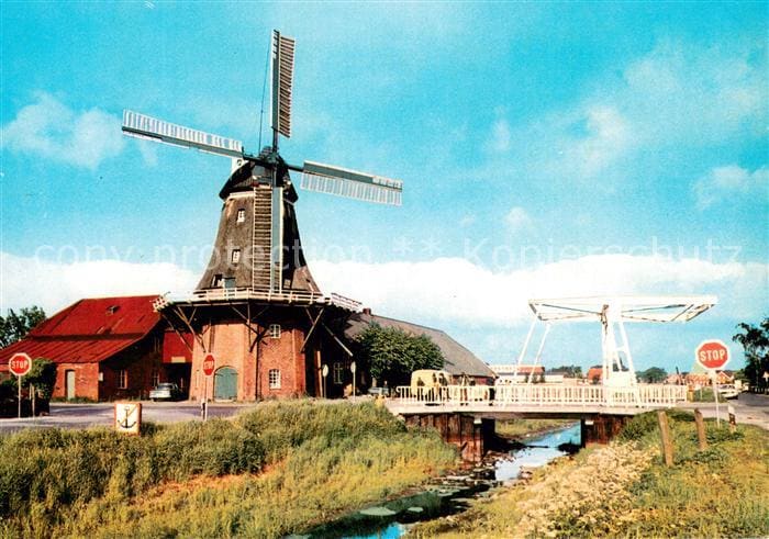 Ostfriesland Ostfriesische Landschaft Windmuehle Zugbruecke – Vorderseite
