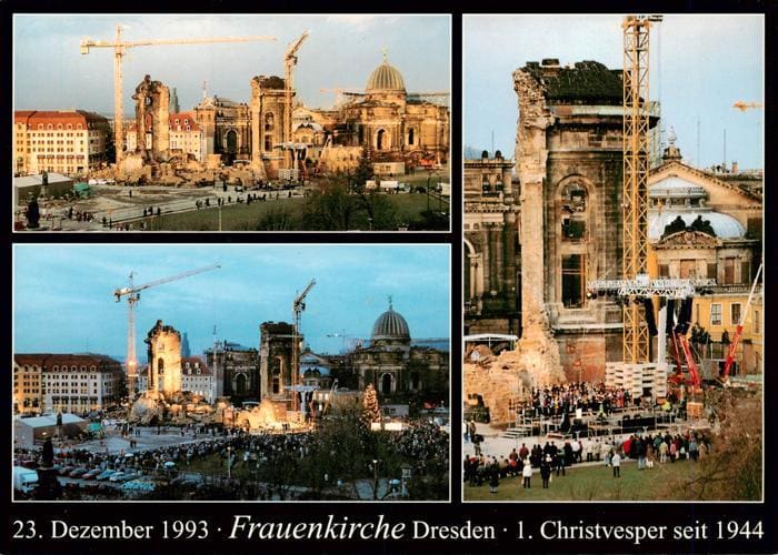 DRESDEN Elbe Frauenkirche im Dez 1993 Erste Christvesper seit 1944 – Vorderseite