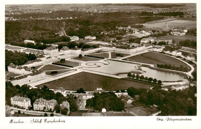MueNCHEN  Bayern Schloss-Nymphenburg Fliegeraufnahme Schlosspark Weiher Barocksc – 正面