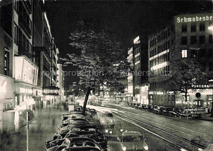 DuessELDORF CITY Graf-Adolf-Strasse Residenz Schwabenbraeu Nachtaufnahme Neonre – Vorderseite