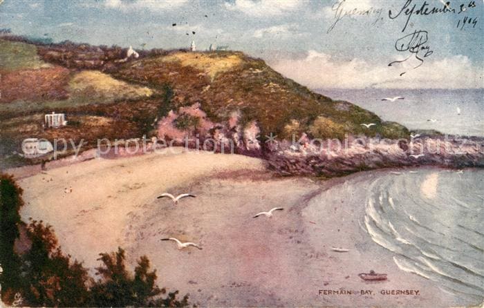 Guernsey Channel Islands Panorama Bay Oilette Postcard 1666 Kuenstlerkarte – Vorderseite