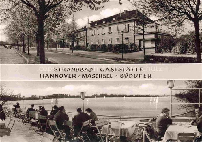 HANNOVER CITY Strandbad Maschsee-Suedufer Gaststaette Segelboote Terrasse Seeuf – Μπροστινή όψη