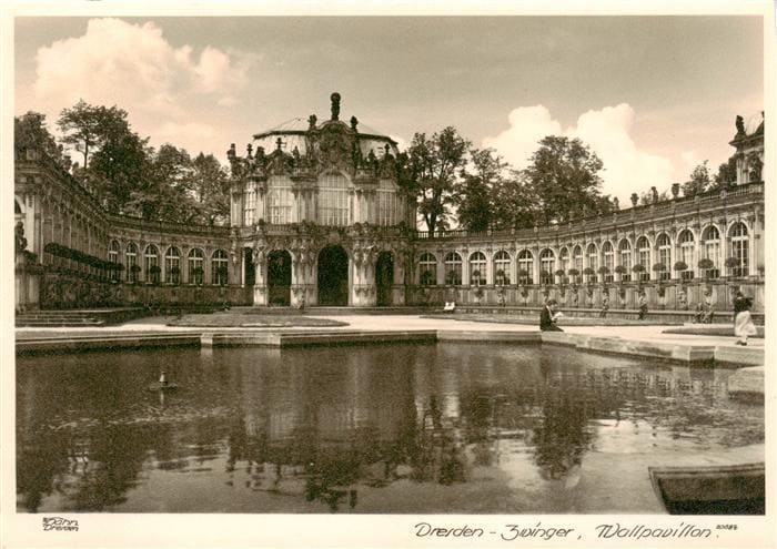 DRESDEN Elbe Zwinger Wallpavillon Brunnen Barock Arkaden Schlosshof – Vorderseite