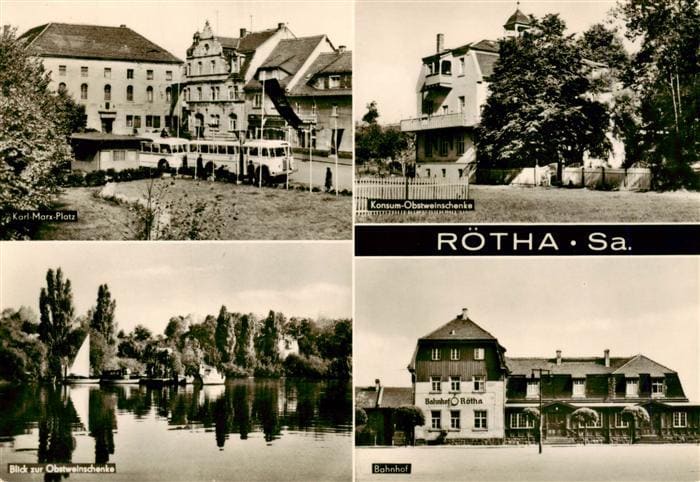 Roetha LEIPZIG Sachsen Karl Marx Platz Konsum Obstweinschenke Panorama Bahnhof R – Vorderseite