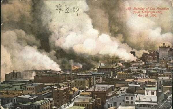 San Francisco California Burning 1906 from Telegraph Hill