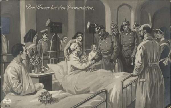 Adel Kaiser bei den Verwundeten Pickelhaube
