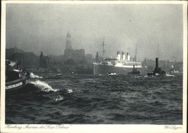 Dampfer Oceanliner Ausreise Cap Polonio Hamburg