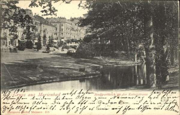 Marienbad Tschechien Boehmen Stadtparkteich an der Kaiserstrasse Böh
