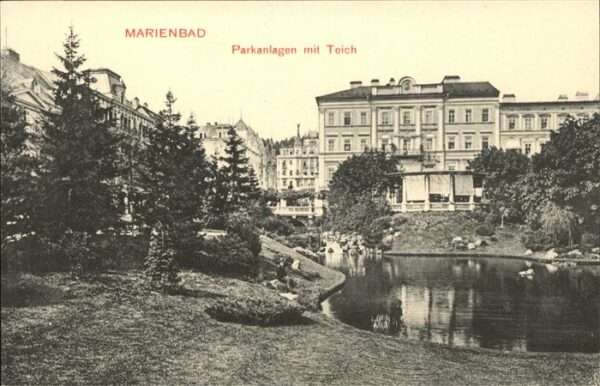 Marienbad Tschechien Boehmen Parkanlagen mit Teich Böhmen