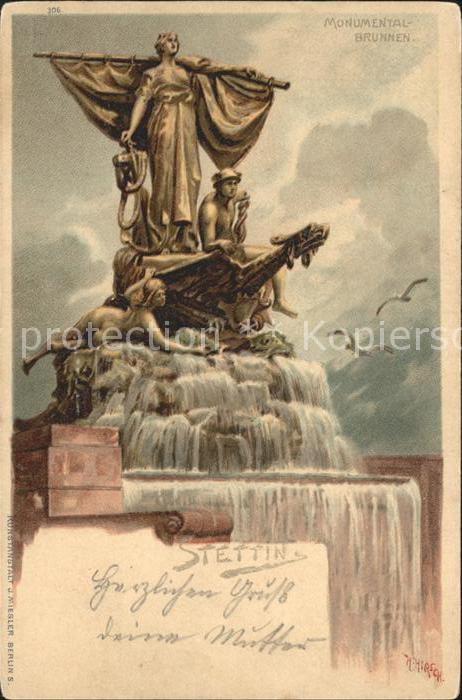Stettin Szczecin Pommern Monumental Brunnen