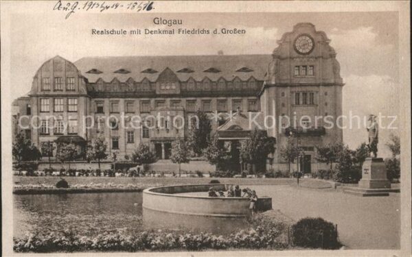 Glogau Niederschlesien Realschule mit Denkmal Friedrichs des G