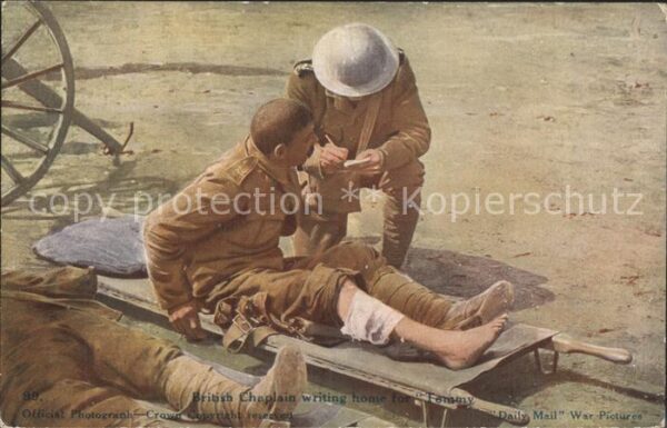 Feldpost-Motiv WK1 British Chaplain writing home for solde