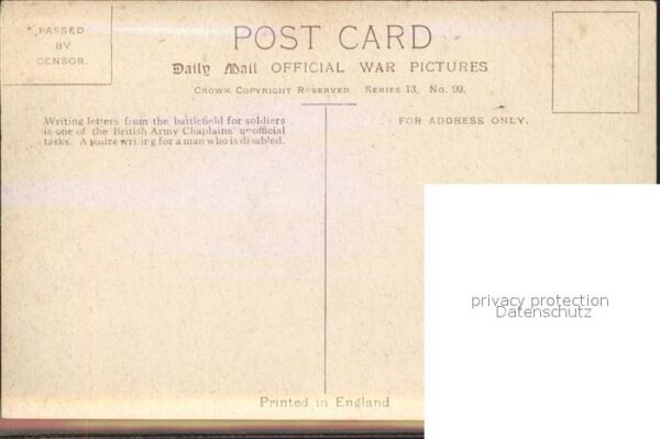 Feldpost-Motiv WK1 British Chaplain writing home for solde – Bild 2