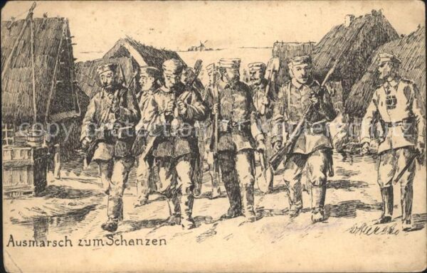 Militaria WK1 ausmarsch zum Schanzen