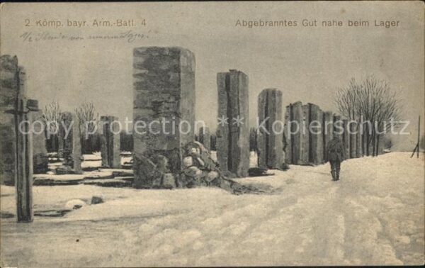 Militaria WK1 Abgebranntes gut nahe beim Lager 2 Komp