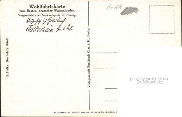 Militaria WK1 F.Halke Der letzte Brief Wohlfahrtskart – Bild 2