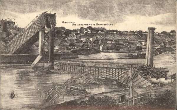 Grodno Hrodna Belarus Zersprengte Bahn Brücke