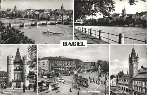 Basel BS Rathaus Spalentor Brücke Schiff Musterm