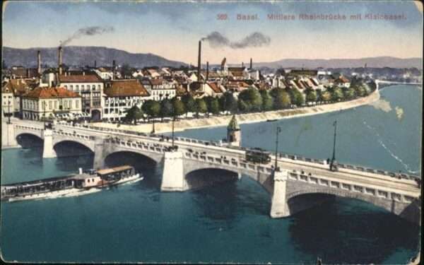 Basel BS Mittlere Rheinbrücke Kleinbasel Schiff