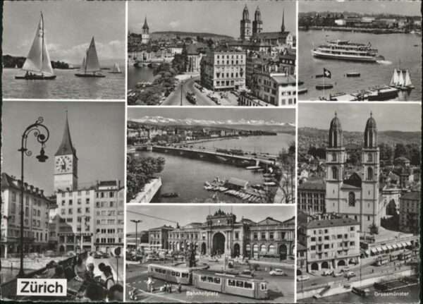 Zuerich Bahnhofplatz Grossmünster Schiff Strass