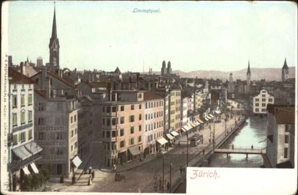 Zuerich Limmatquai Brücke Strassenbahn