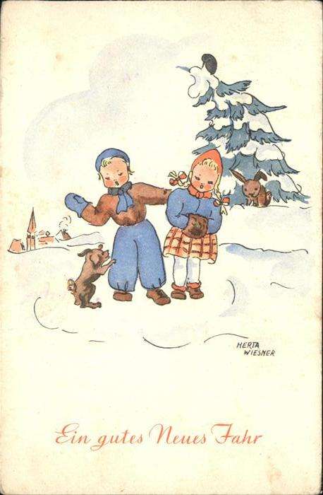 Neujahr Kinder Hund Künstler Herta Wiesner