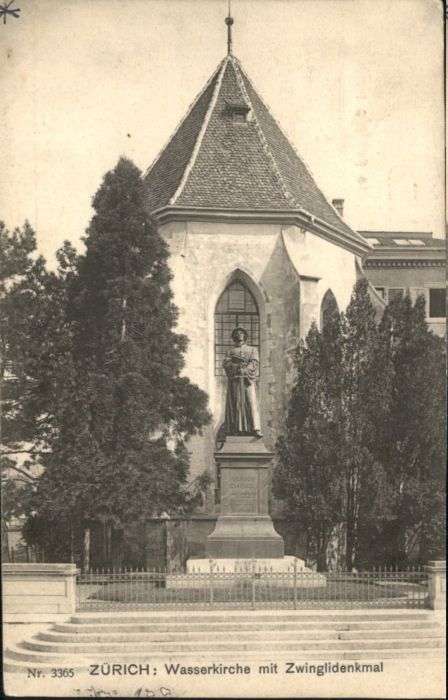 Zuerich asser Kirche Zwingli Denkmal