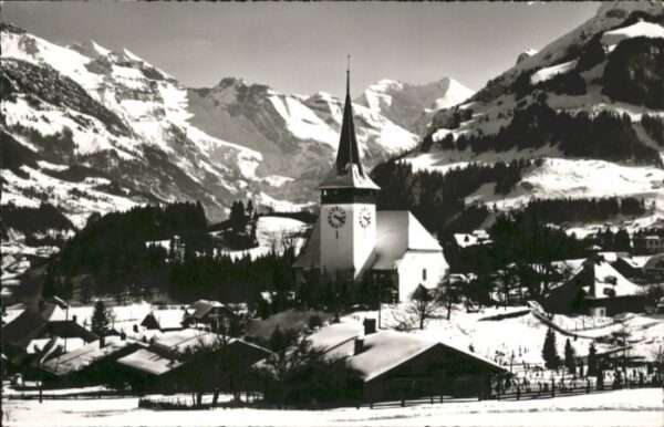 Frutigen Winter Kirche Doldenhörner