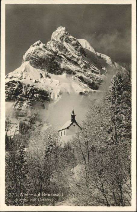 Braunwald GL Braunwald Winter Kirche Ortstock