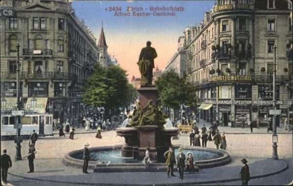 Zuerich ahnhofplatz Alfred Escher Denkmal  Brun