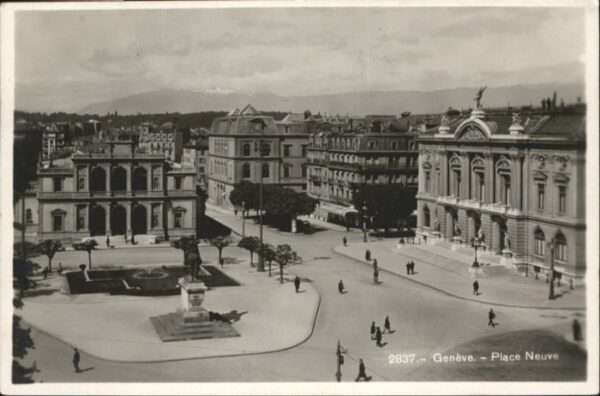 Genf GE Genf Place Neuve Brunnen Statue