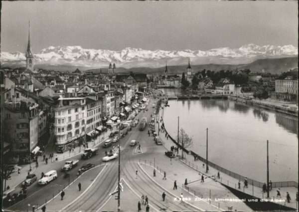 Zuerich immatquai Brücke Strassenbahn Kirche  *