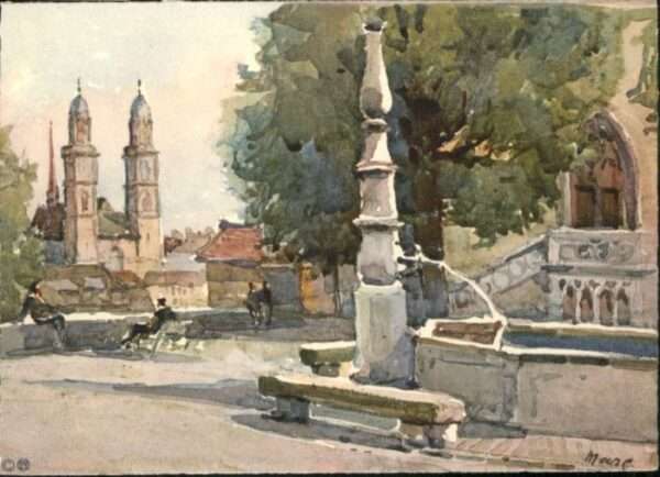 Zuerich indenhof Grossmünster Brunnen *
