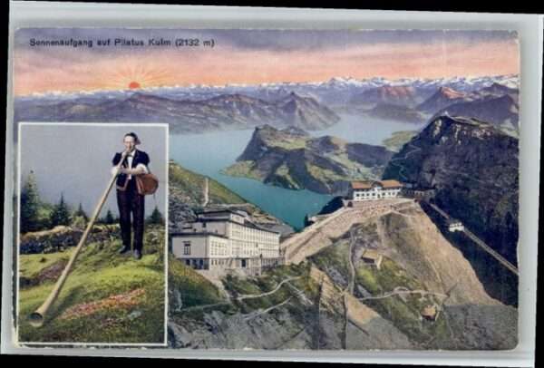 Pilatus Kulm Sonnenaufgang Alphornbläser