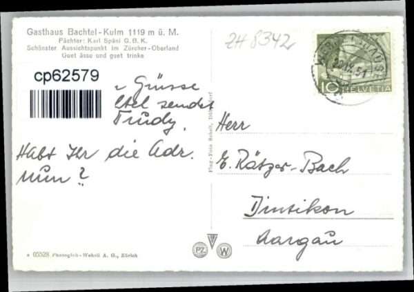 Wernetshausen [Stempelabschlag] Gasthaus Bachtel Kulm – Bild 2