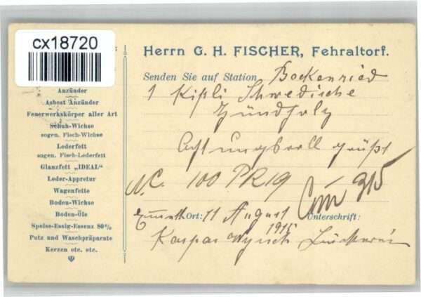 Fehraltorf Herrn G H Fischer Chemische Zünd Fettwa – Bild 2