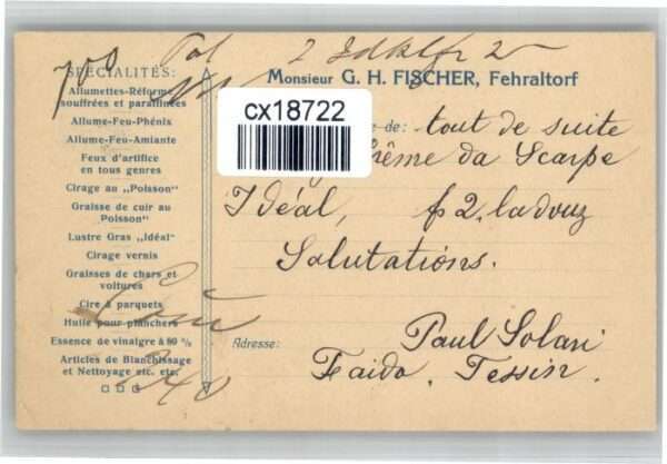 Fehraltorf Herrn G H Fischer Chemische Zünd Fettwa – Bild 2