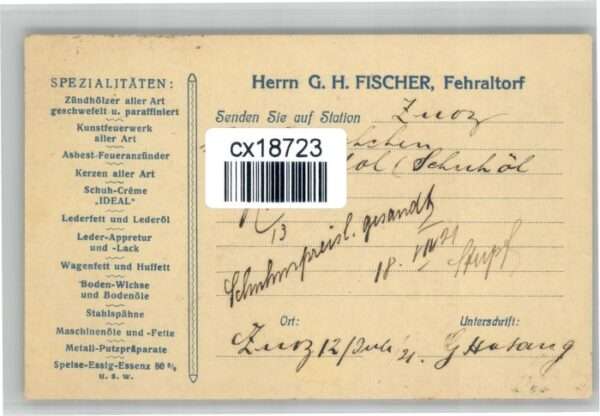 Fehraltorf Herrn G H Fischer Chemische Zünd Fettwa – Bild 2