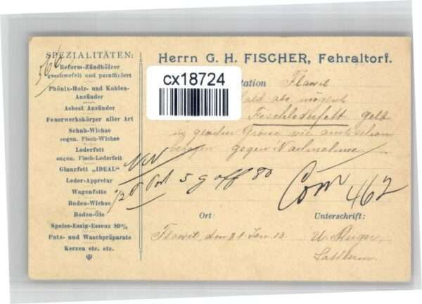 Fehraltorf Herrn G H Fischer Chemische Zünd Fettwa – Bild 2