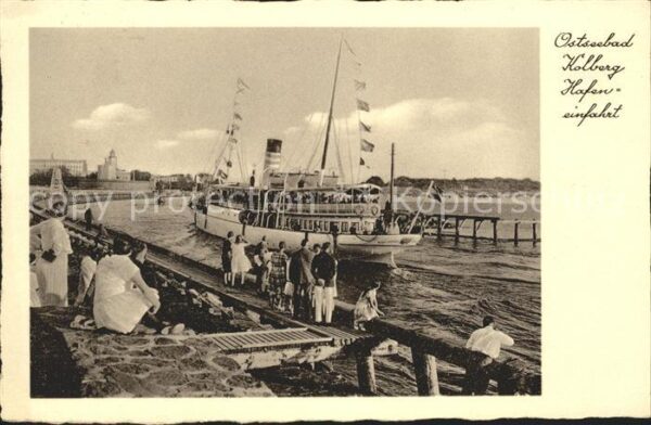 Kolberg Ostseebad Kolobrzeg Hafeneinfahrt Dampfer Bahnpost