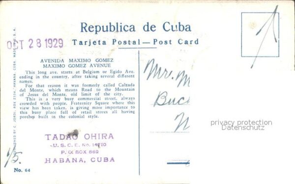 Habana Havana Avenida Maximo Gomez Stempel auf AK – Bild 2