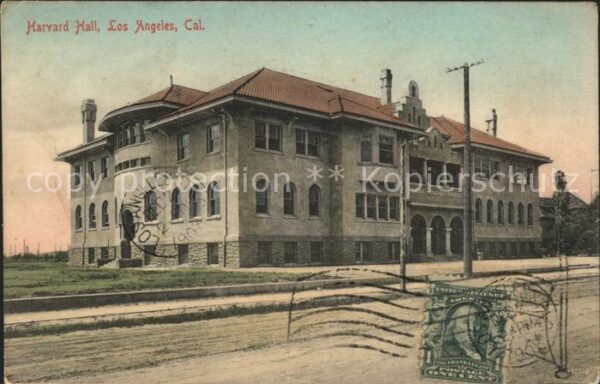 Los Angeles California Harvard Hall Stempel auf AK