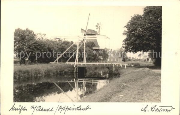 Ostfriesland Windmühle Kanal Brücke Bahnpost